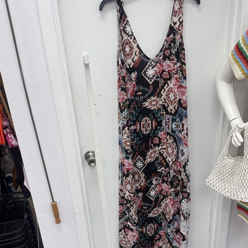 Show Me Your MuMu Black and Pink Patterned Maxi Dress Size Medium